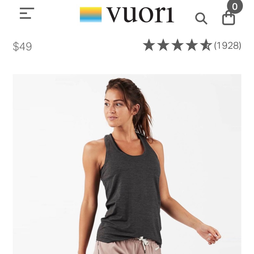 Vuori Lux Performance Tank, charcoal heather, size small